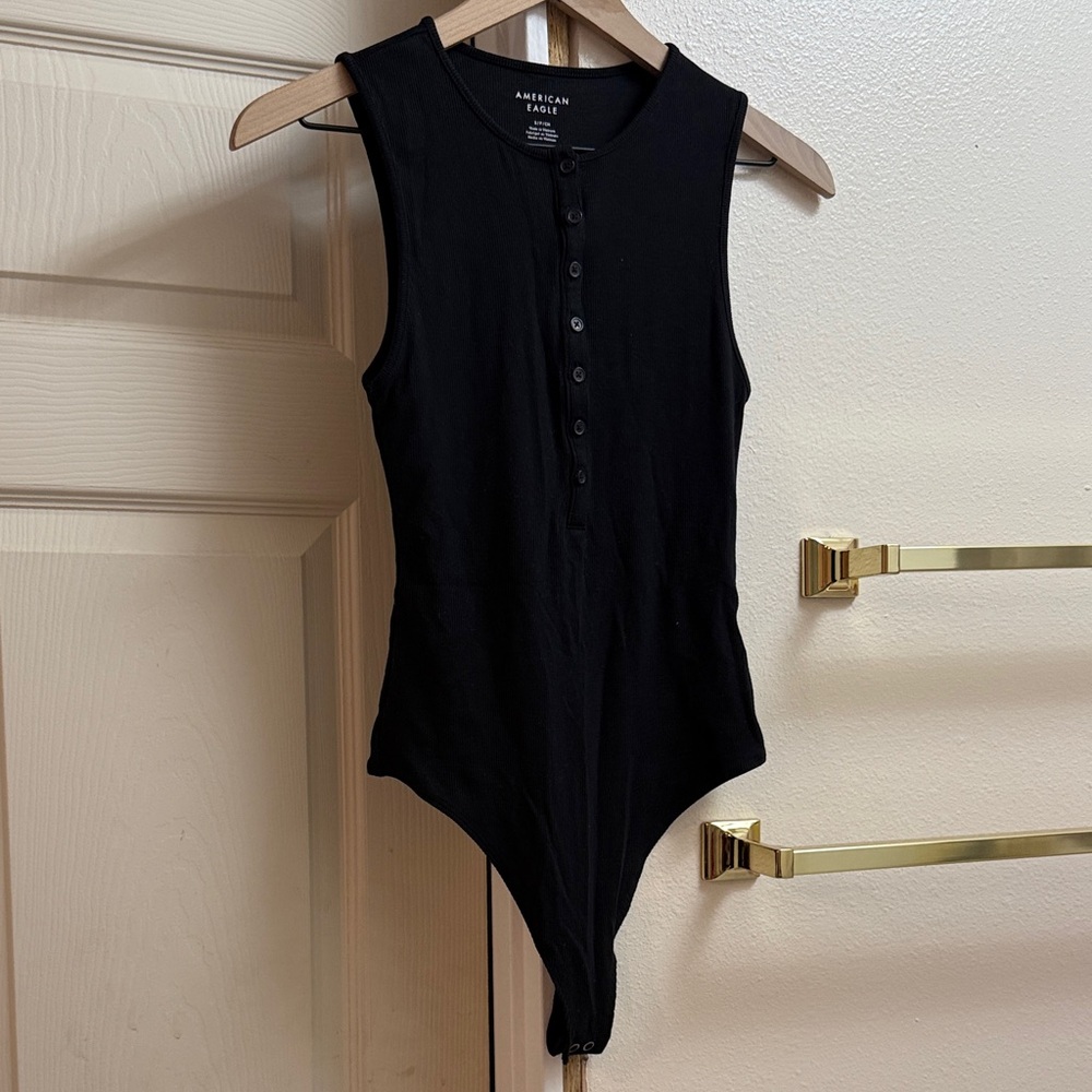 American Eagle Outfitters Black Button-Up Bodysuit